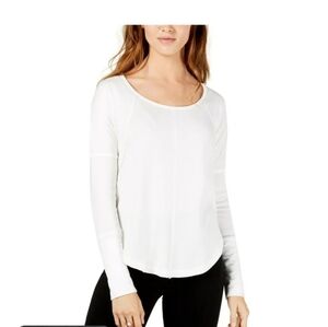 Lucky Brand Hi Low Large Waffle Knit ‎  Long Sleeve Thermal Scoop Neck White Top